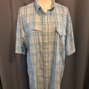 HUK Men’s XXL Blue Plaid Performance Fishing Shirt Short Sleeve Mesh Vent